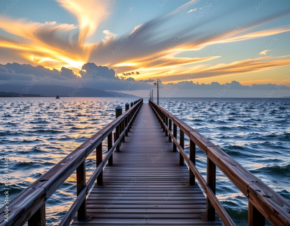 Serene Wooden Pier Dawn Dusk Serene Wooden Pier Dawn Dusk