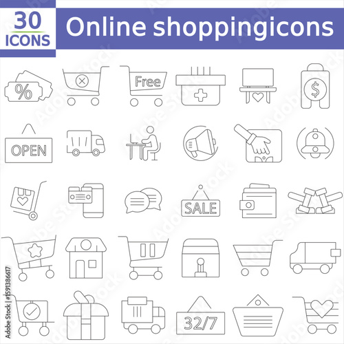   Online shopping vector line icon for app and mobile website responsive