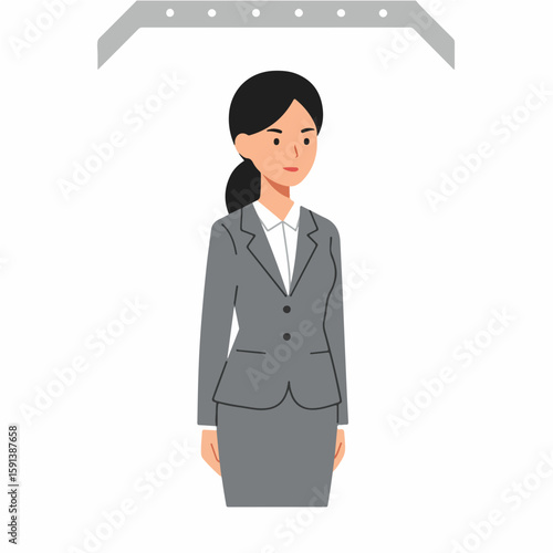 Professional Asian Businesswoman in Gray Suit, Ready for Work