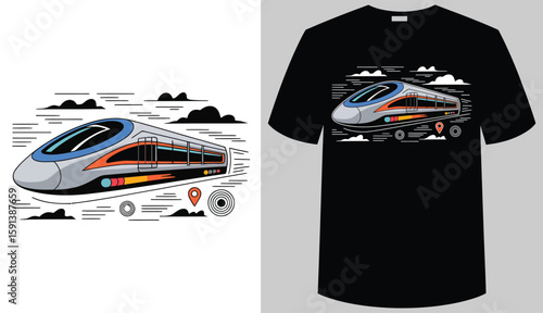 T shirt design a highspeed train on the railway illustration