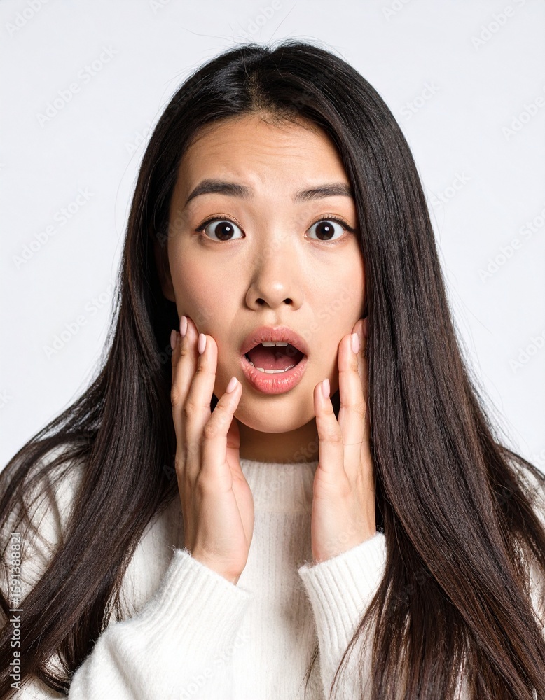 Amazed Young Woman with Open Mouth and Hands on Face. Amazed Young Woman with Open Mouth and Hands on Face.