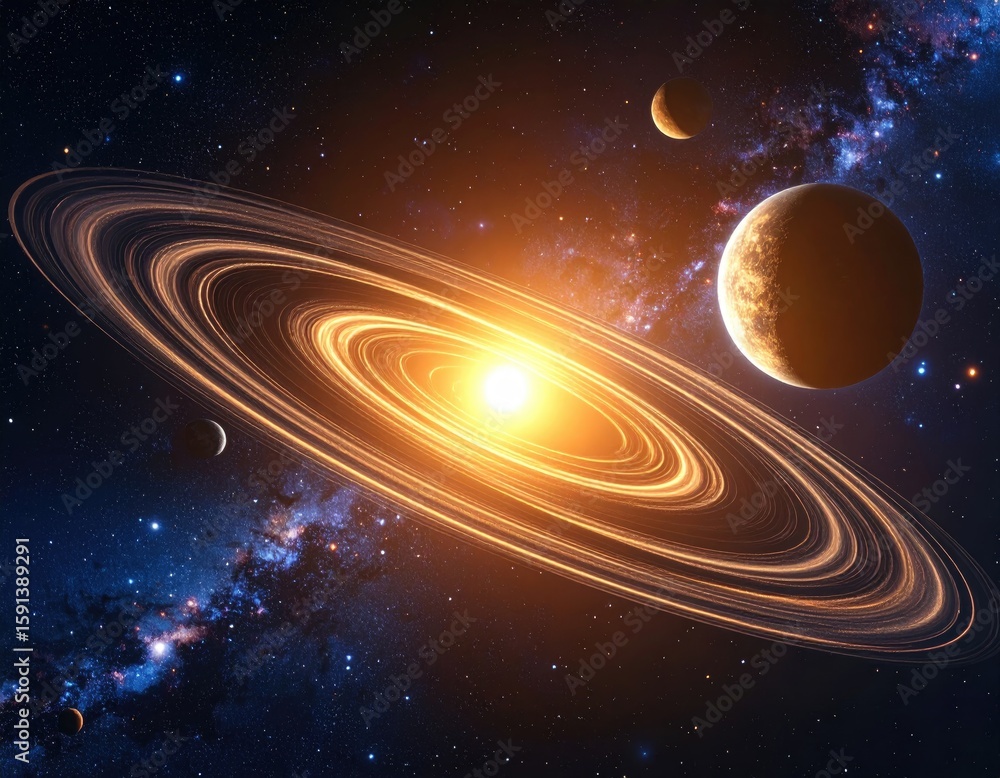 Obraz premium Cosmic rings, vibrant planets