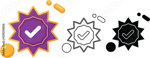 Verified badge icon set vector illustration for social media or website design element asset isolated