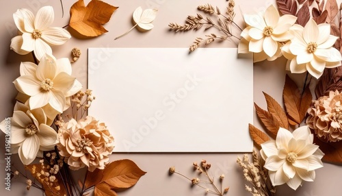 Elegant floral arrangement with blank canvas for invitations home decor or crafting soft color palette studio setting artistic inspiration
