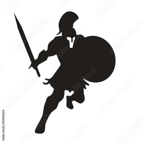 gladiator spartan warrior silhouette with sword shield vector