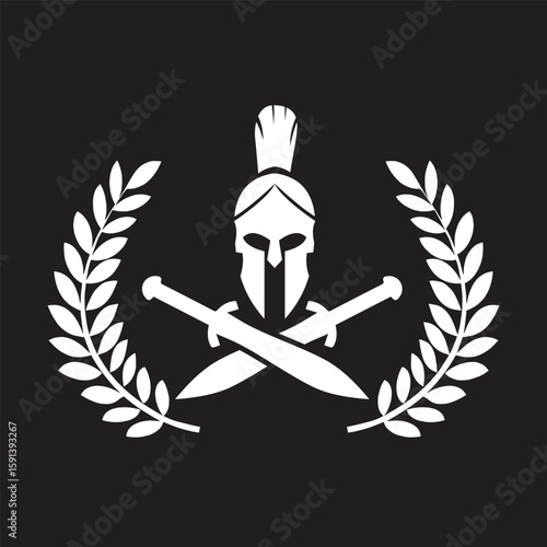gladiator helmet cross sword, laurel logo