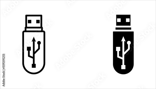 Vector usb flash drive vector icon  set. vector illustration, pictogram isolated on white background. color editable
