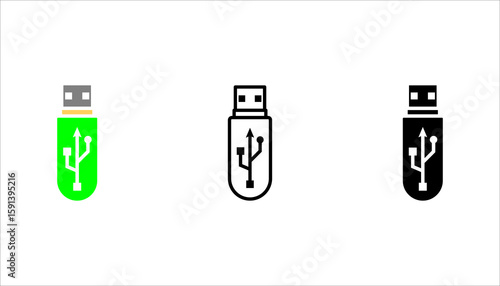 Vector usb flash drive vector icon  set. vector illustration, pictogram isolated on white background. color editable
