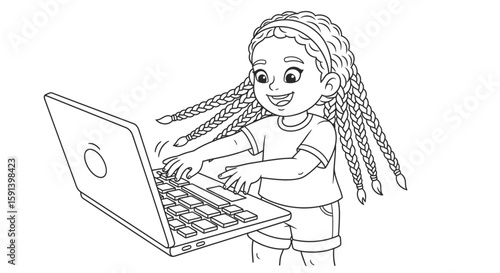 Young Learner with Technology: A young, enthusiastic child engrossed in using a laptop, illustrating the fusion of youth and modern technology.