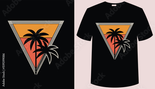 T shirt design palm trees in a triangle create a tropical sunset design