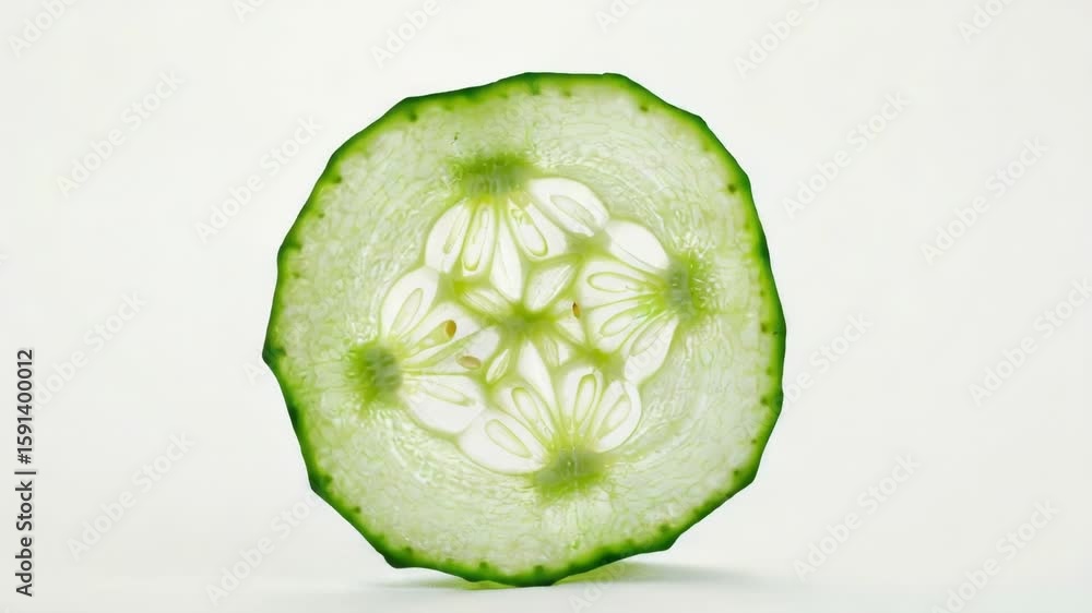 A fresh cucumber sliced in two parts on a plain white background
