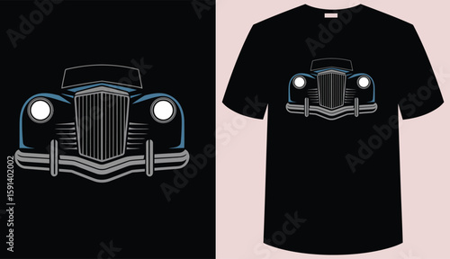 T shirt design vintage car design on a black tshirt isolated on Black background