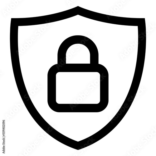 Logo seguridad. Icono con candado en escudo con líneas 