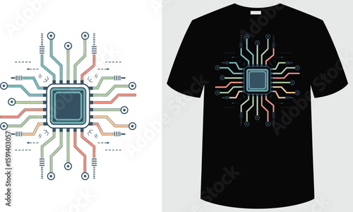 T shirt design a black tshirt with a colorful circuit chip design