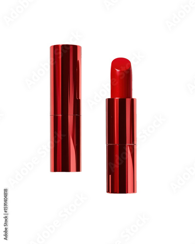 Bright red lipstick in elegant packaging on display