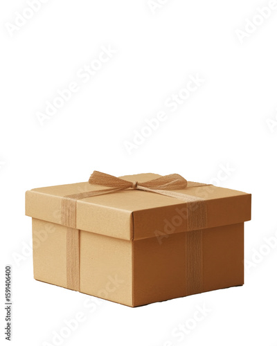 Brown gift box with ribbon on a plain background
