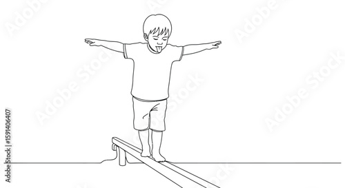 Balancing Act: A child in this illustration tries to maintain balance and concentrate while walking on a narrow beam, showcasing focus.