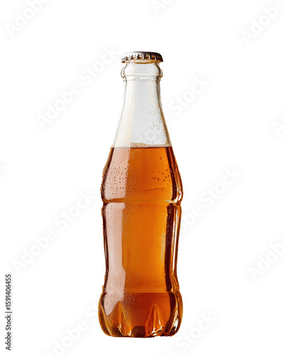 Brown glass bottle of beverage with foam on top