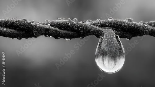 Conceptual Raindrop Isolated on Pure White Background with Ultra Clear Render Symbolizing Purity and Source of Life