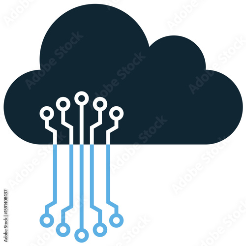 Cloud tech icon vector, symbolizing data storage, remote access, and internet-based services. Perfect for cloud computing, network solutions, or digital infrastructure designs emphasizing scalability 