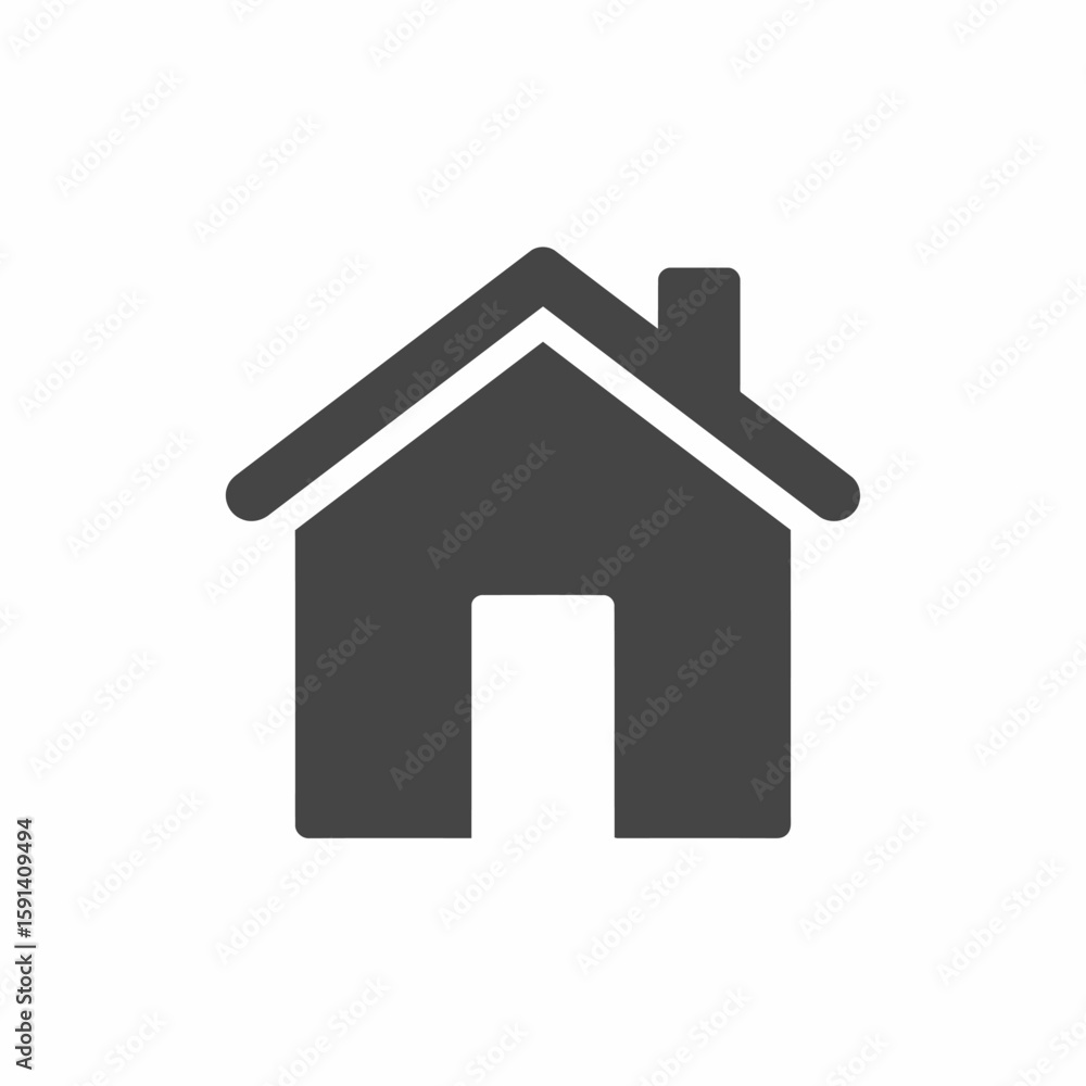 Simple dark gray house icon with a chimney and a white door, isolated on a white background. Simple dark gray house icon with a chimney and a white door, isolated on a white background.