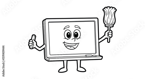 Animated Whiteboard Mascot: An illustrated whiteboard mascot, radiating positivity, is holding a duster and giving a thumbs-up. Perfect for educational content or cleaning services.