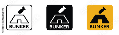 bunker icon. bomb shelter icon, bunker from bombardment, protect people life, cruise missile attack icon. Military defense and shelter location sign. Survival facility pictogram.