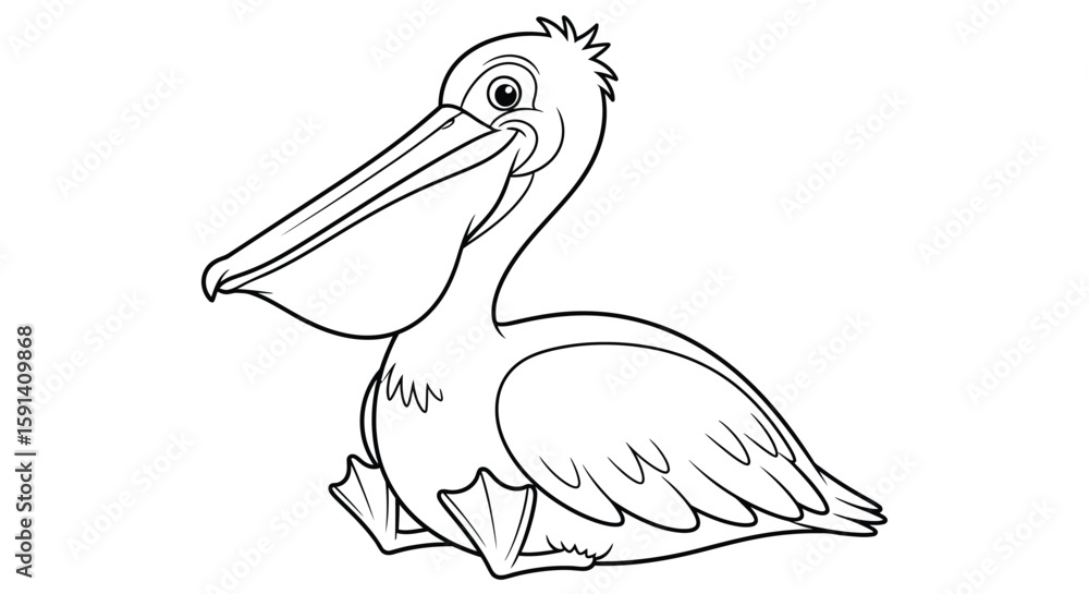 Obraz premium Pelican Outline Illustration: A detailed monochrome outline of a pelican, showcasing its distinctive features and elegant form. This artful illustration captures the unique character of the pelican.