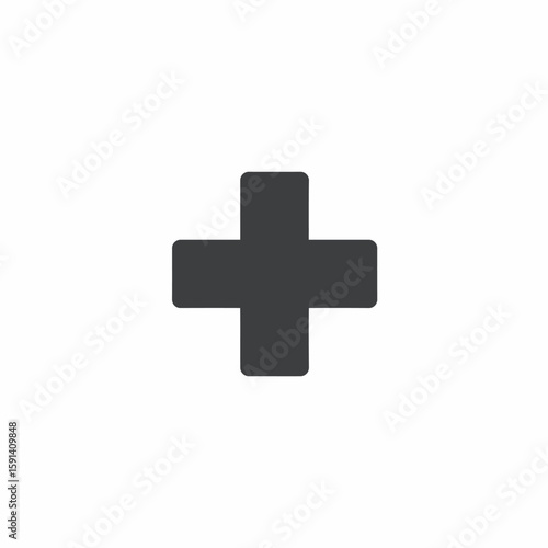 Simple dark gray plus sign centered on a white background, representing addition, positivity, or a medical symbol.
