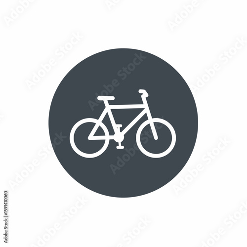 Simple white bicycle icon inside a dark gray circle, isolated on a white background, representing cycling or transportation.