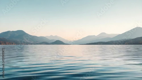 Calm lake water with mountain range and sunrise sky view