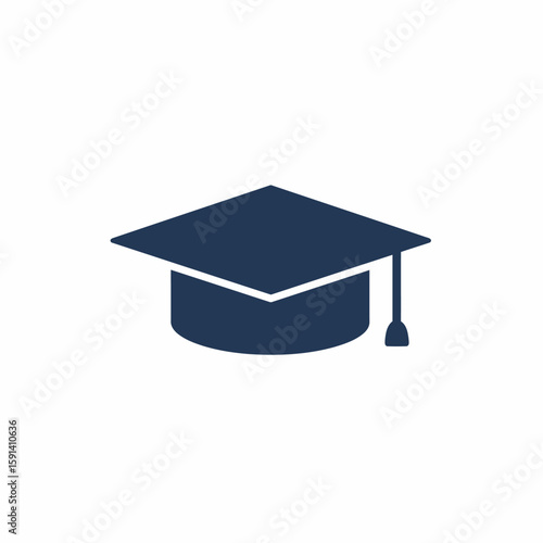 A simple, dark blue graduation cap or mortarboard icon isolated on a white background, representing academic achievement.