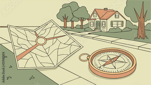 Find your way home navigation map compass direction guide for lost travel adventure exploration outdoors journey