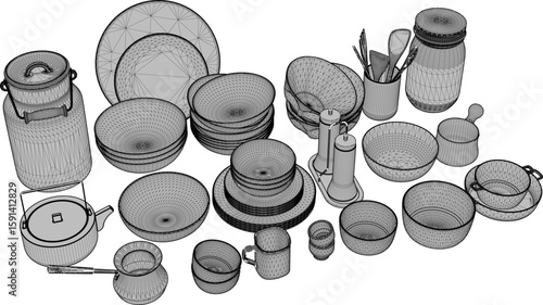 vector sketch illustration of tableware design for family