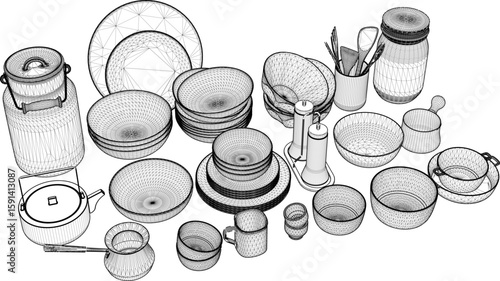 vector sketch illustration of tableware design for family