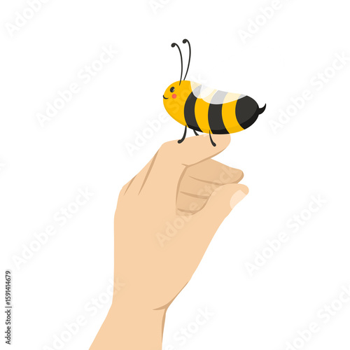 Cute Cartoon Bee on Human Hand Illustration Graphic Element Icon