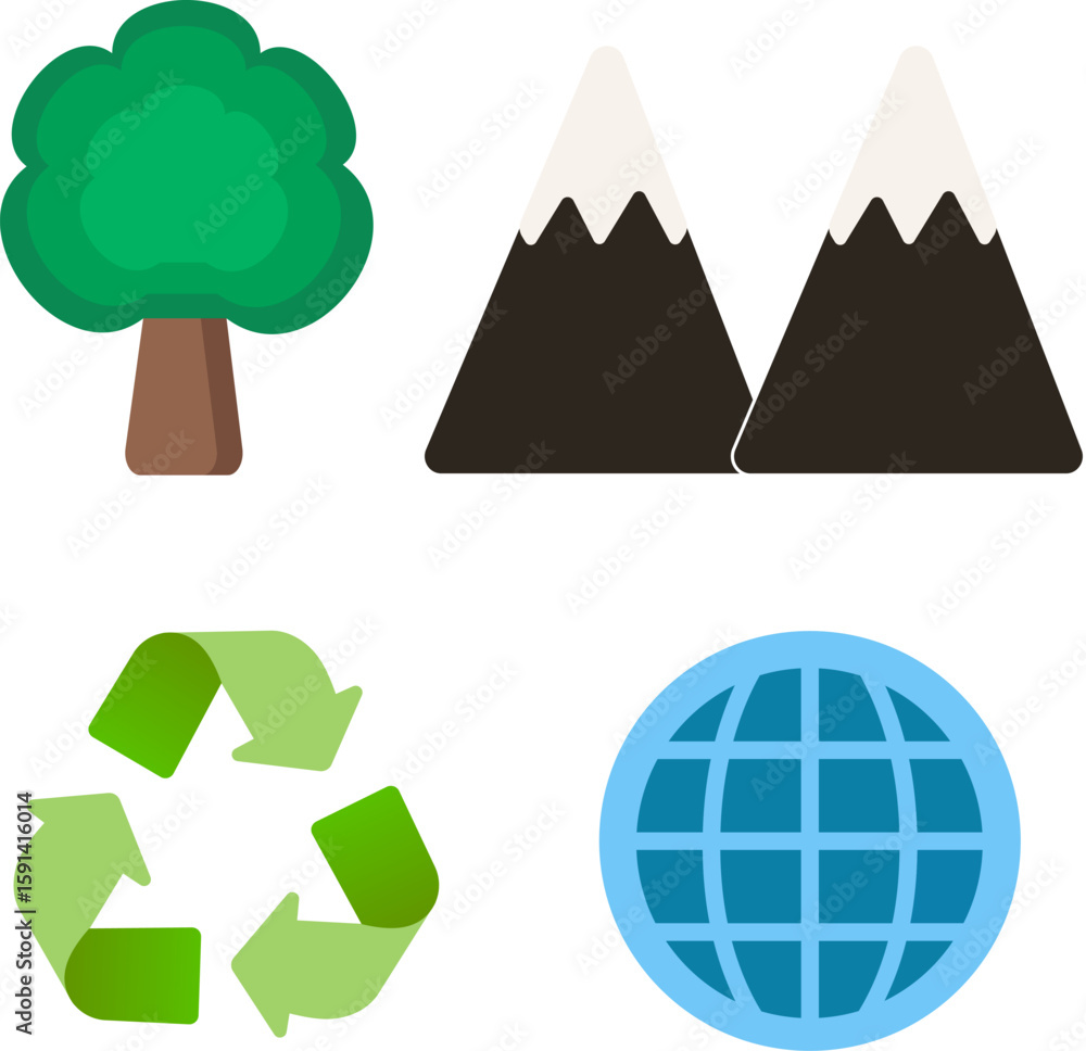 Obraz premium Flat Nature and Environment Icons Set
