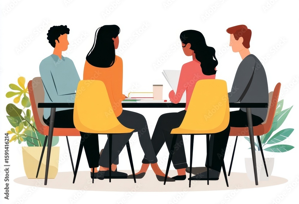 Diverse Team Meeting Around Table, Modern Minimalist Design Diverse Team Meeting Around Table, Modern Minimalist Design