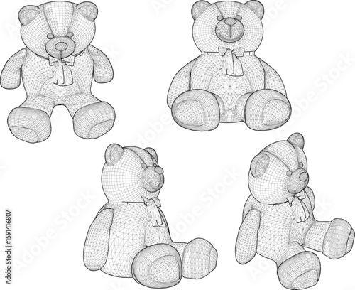 Vector sketch illustration of cute teddy bear decoration design for girls