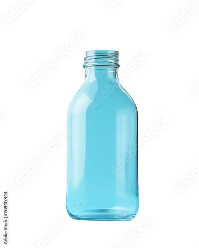 Clear blue glass bottle isolated on white background