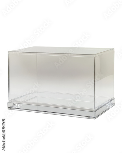Clear display case showcasing a small object inside
