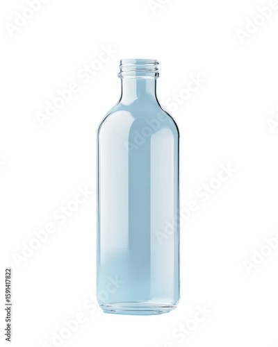 Clear glass bottle filled with blue liquid on display