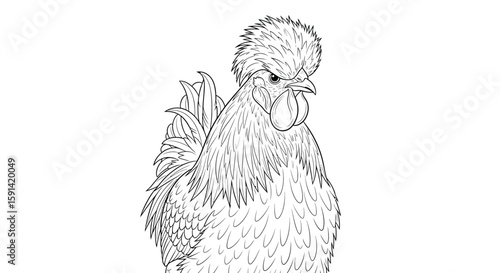 Charming Asian Silkie Chicken Detailed Coloring Page for Adults and Unique Poultry Art