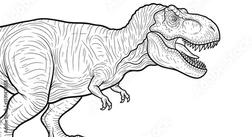Intricate Detailed Tyrannosaurus Rex Dinosaur Coloring Page Design for Mindful Adult Creativity
