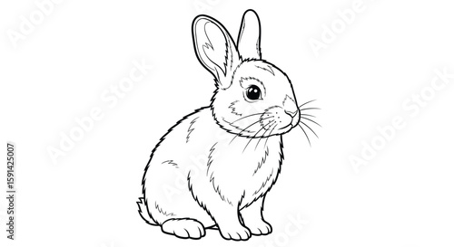 Delicate Small Asian Rabbit Sitting Detailed Artwork Coloring Page for Adult Artists