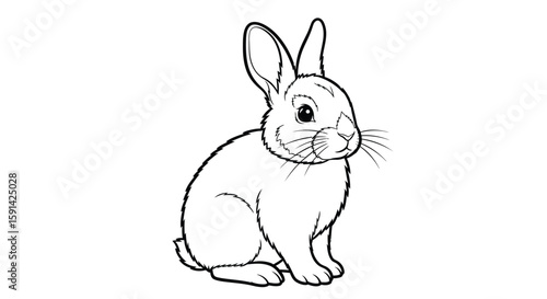 Charming Small Asian Rabbit Sitting Posture Detailed Coloring Page for Adult Relaxation