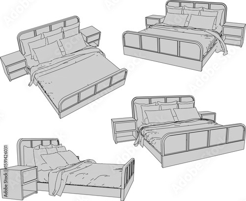 Wallpaper Mural Vector sketch illustration of a modern minimalist style bed design with bed sheet  Torontodigital.ca