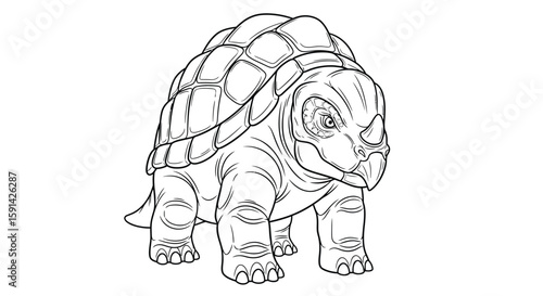 Fascinating Unique Glyptodon Armored Prehistoric Animal Coloring Page for Adult Learning