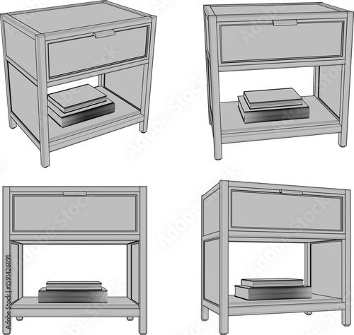 Vector sketch illustration of a modern minimalist wooden cupboard furniture design 