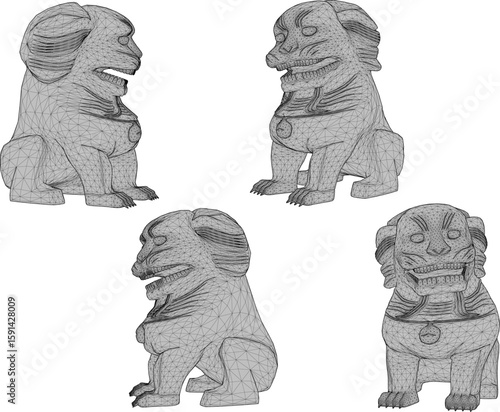 Vector sketch illustration of a statue design of a unique, traditional, classic, ethnic, guardian statue from the kingdom era